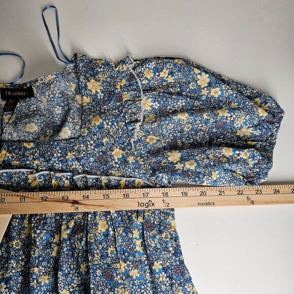 ASOS QED London Cotton Poplin Puff Sleeve Prarie Dress Blue Floral Women 8 NWT - Picture 12 of 14